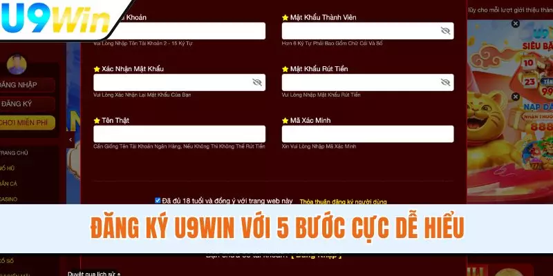 Đăng ký U9WIN với 5 bước cực dễ hiểu